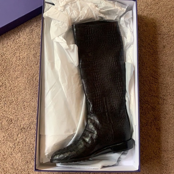 Stuart Weitzman Equine Nero Soft Croco 7 Womens - Picture 4 of 8